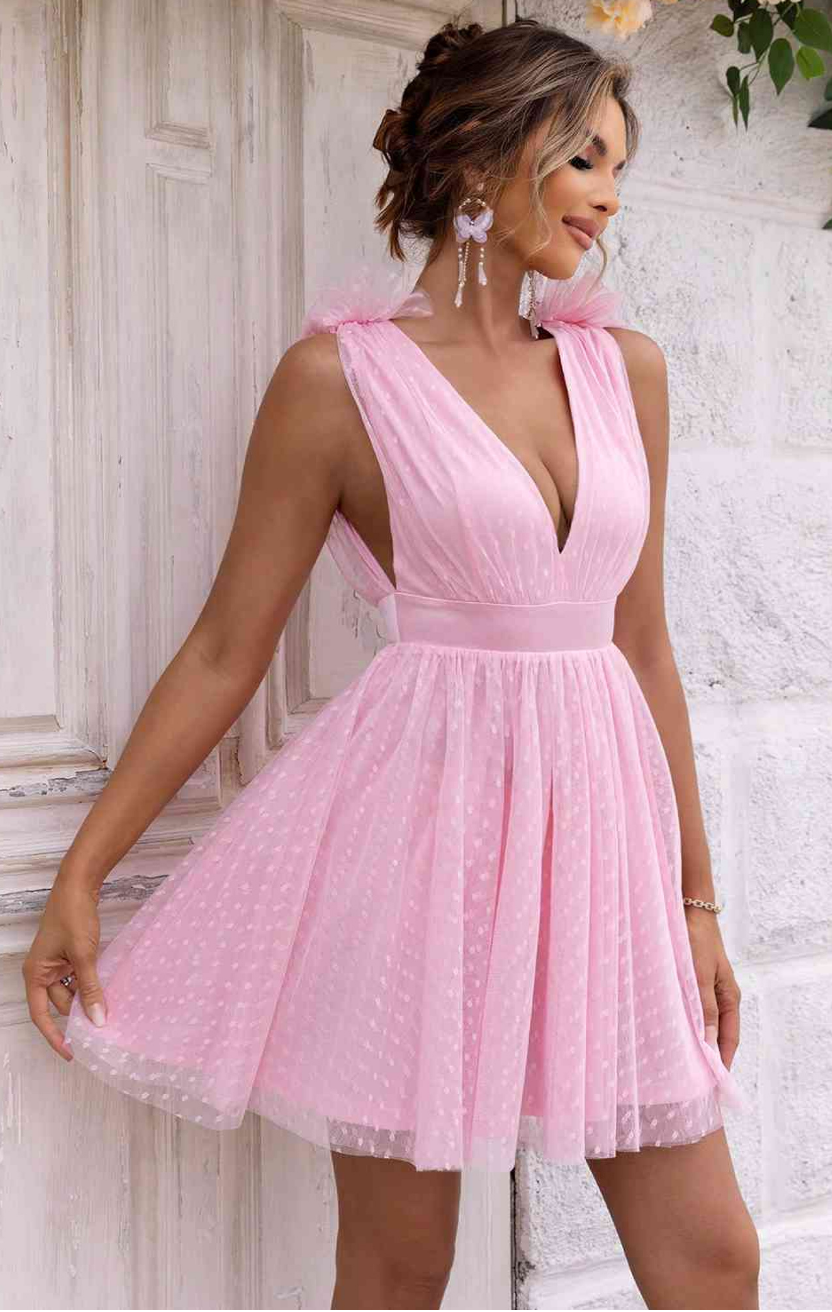 Open Back Sleeveless Black Mesh Dress In Carnation Pink