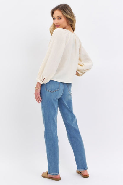 Back View, Judy Blue, High Rise Mom Straight Leg Jeans