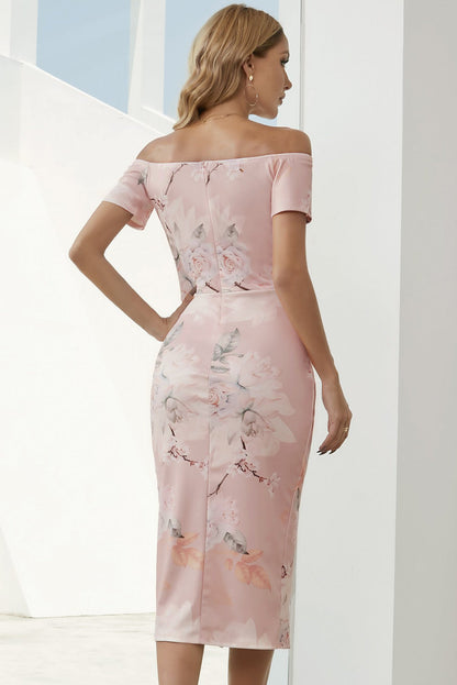 Back View, Off-Shoulder Split Dress In Blush Pink