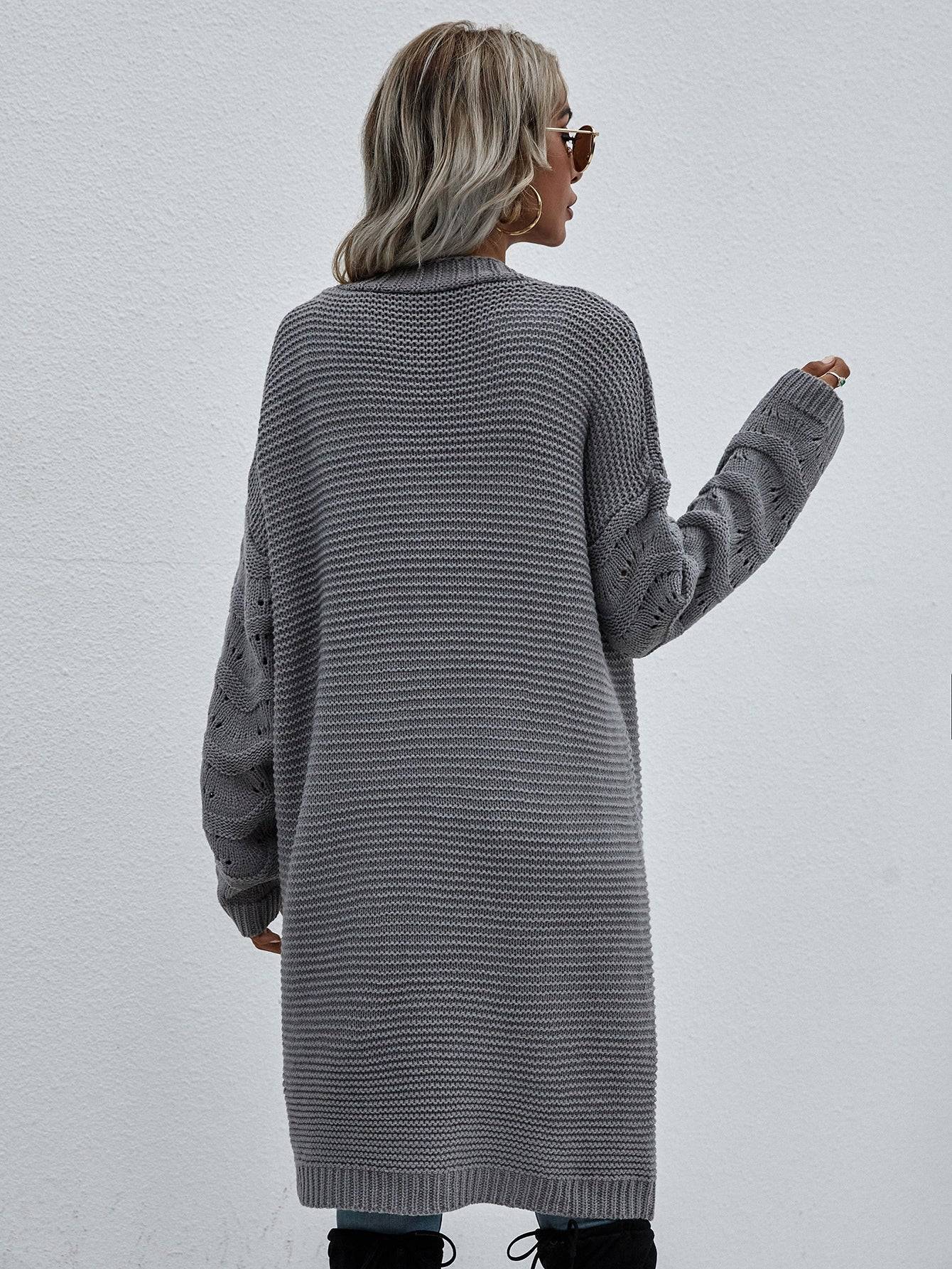 Back View, Open Front Duster Cardigan In Gray