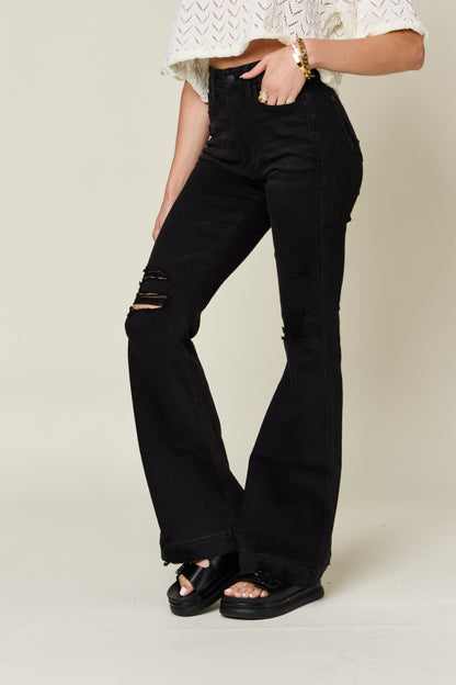 Side VIew, Judy Blue Women's High Waist Distressed Flare Jeans Style 88622