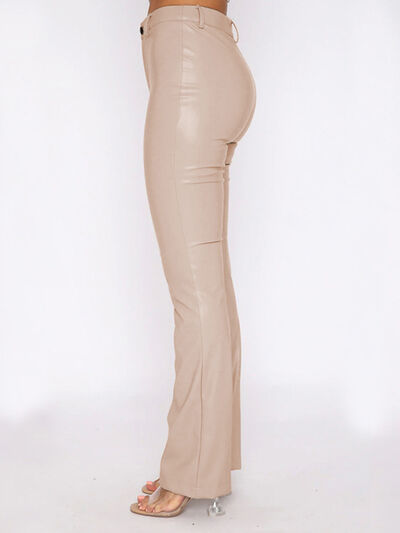 Side View, PU Leather High Waist Straight Pants In Ivory