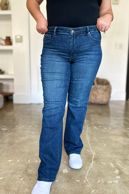 Judy Blue, Plus Size Mid Rise Tummy Control Straight Leg Jeans Style 88861