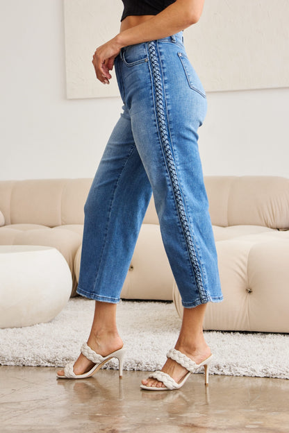 Side View, Judy Blue, Braid Side Detailed Wide Leg Jeans Style 88850