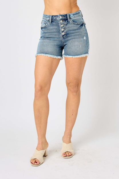 Judy Blue, High-Waist Faded Blue Cut-Off Jeans Shorts Style 150206