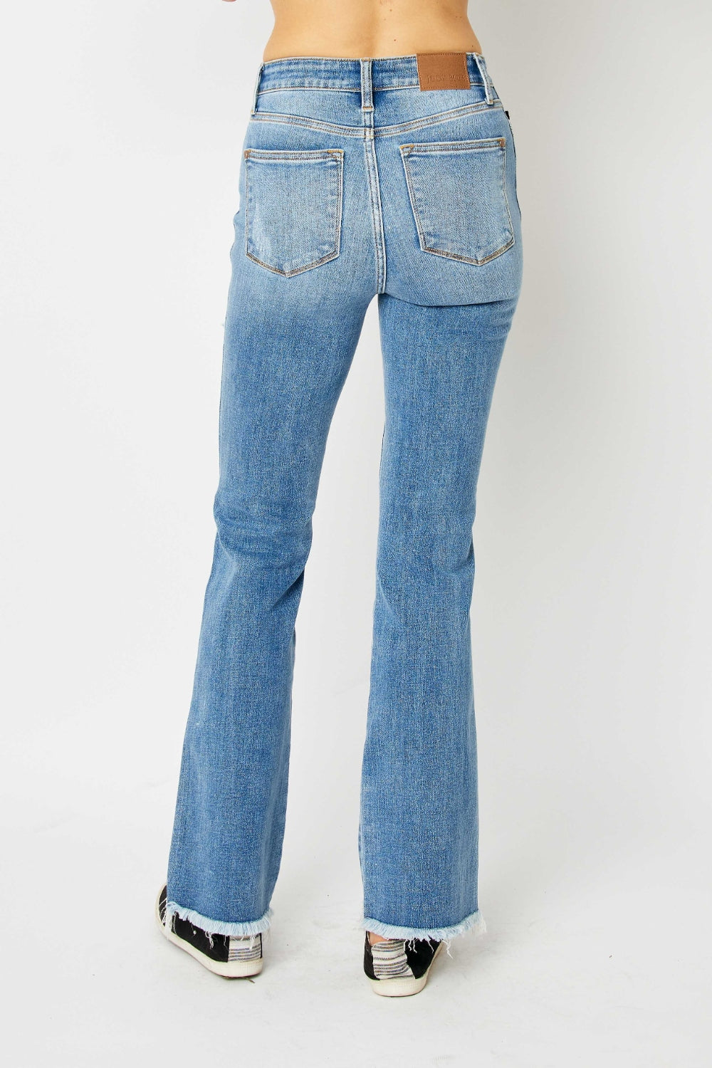Back View, Judy Blue, High Waist Frayed Hem Bootcut Jeans Style 82542