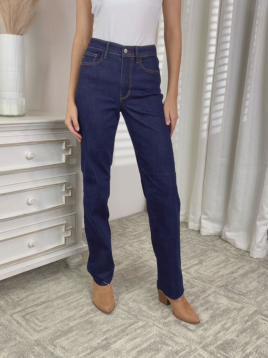 Video, Judy Blue, High Waist Vintage & Back Darts Detail Straight Leg Jeans Style 82512