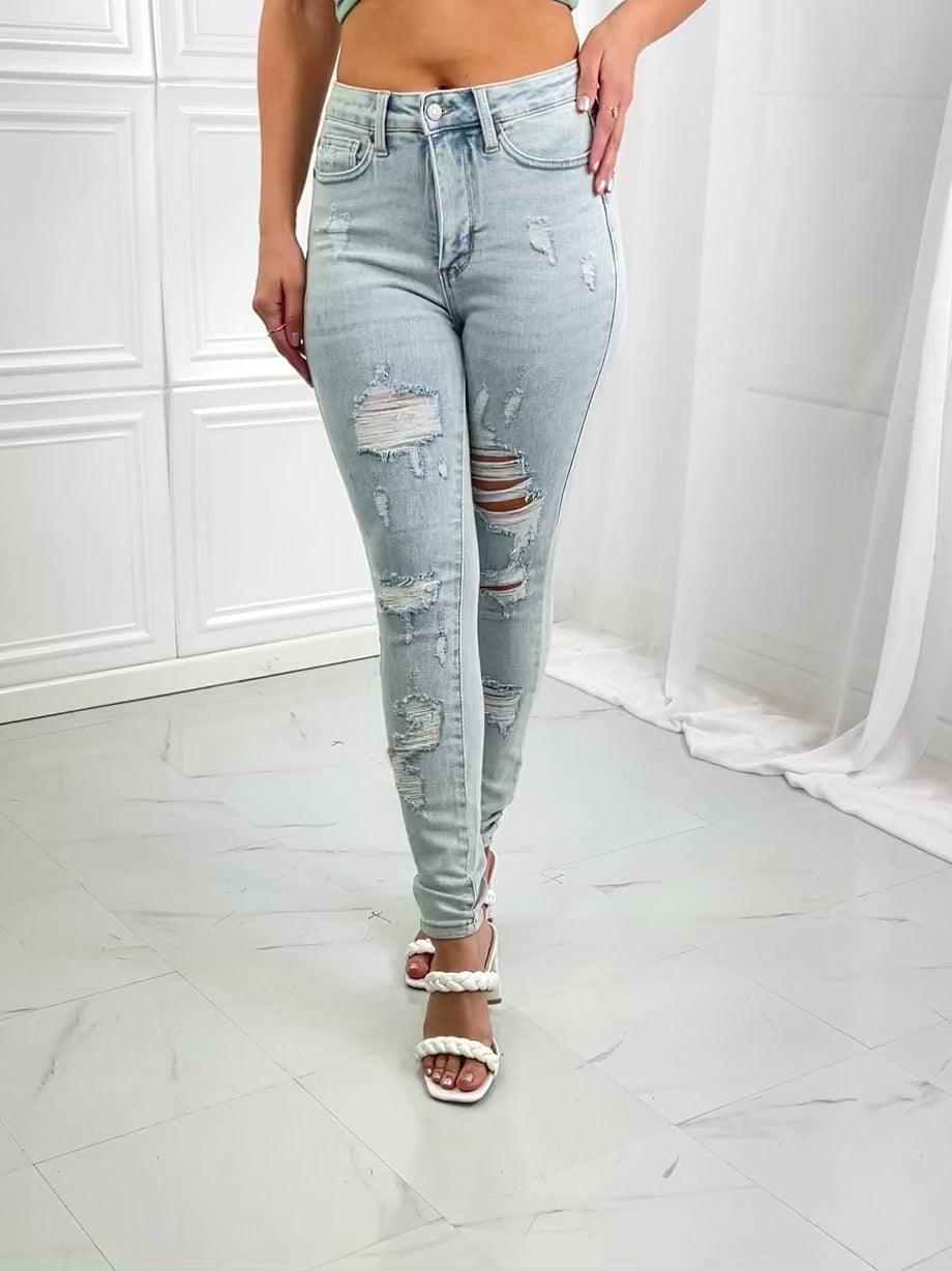 Video, Judy Blue, High Rise Destroyed Tummy Control Skinny Jeans Style 88431 