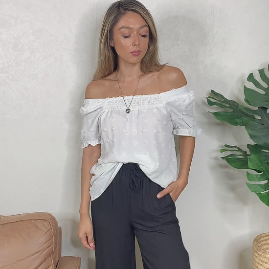 Video, Double Take, Swiss Dot Puff Sleeve Square Neck Blouse