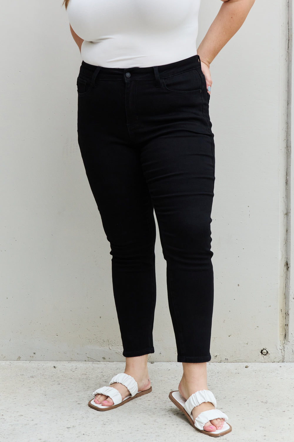 Plus Size, Judy Blue, Mid-Rise, Black Slim Fit Jeans Style 88756