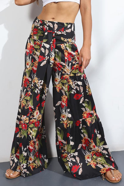 Printed High-Rise Tied Culottes In Black/Floral