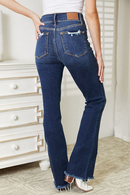 Back View, Judy Blue High-Rise Vintage Bootcut Frayed Hem Jeans Style 82568