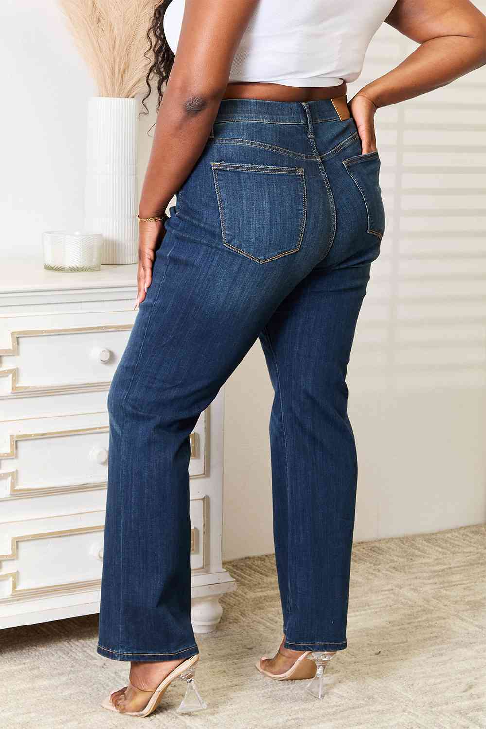 Back View, Plus Size, Judy Blue High Waist Vintage Pull On Slim Bootcut Jeans Style 88589