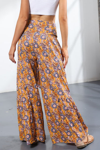 Back View, Printed High-Rise Tied Culottes In Pumpkin