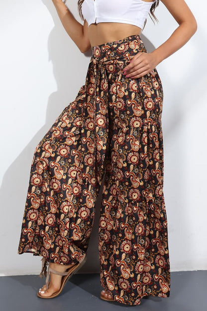 Side View, Printed High-Rise Tied Culottes In Black