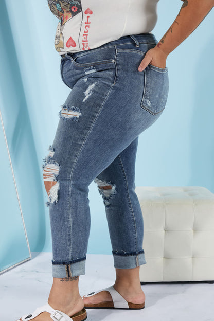 Side View, Plus Size, Judy Blue, Bleach Splash Boyfriend Jeans Style 82363