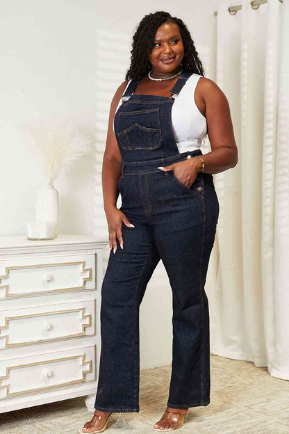 Side VIew, Plus Size, Judy Blue, High Waist Classic Overall Wide Leg Jeans Style 88630