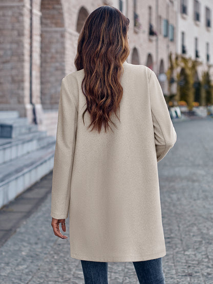 Back View, Open Front Long Sleeve Blazer In Cream