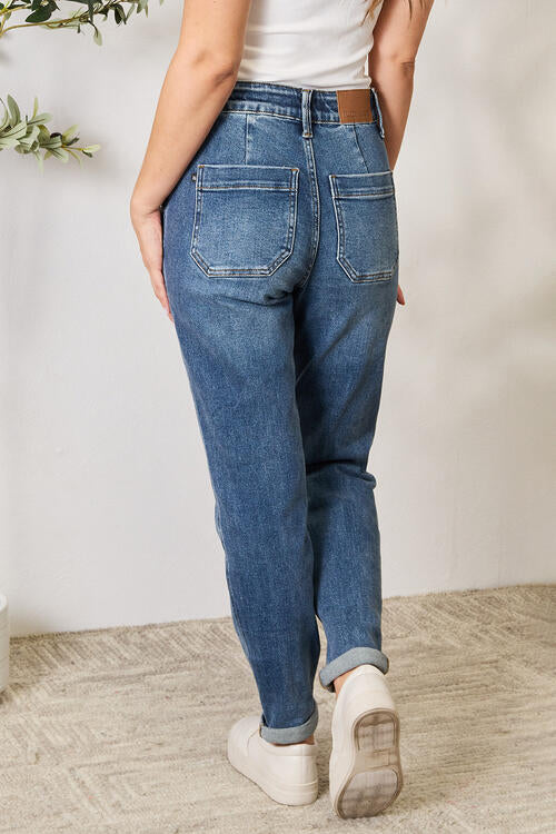 Back View, Judy Blue, High Waist Medium Wash Drawstring Double Cuffed Jogger Style 88779