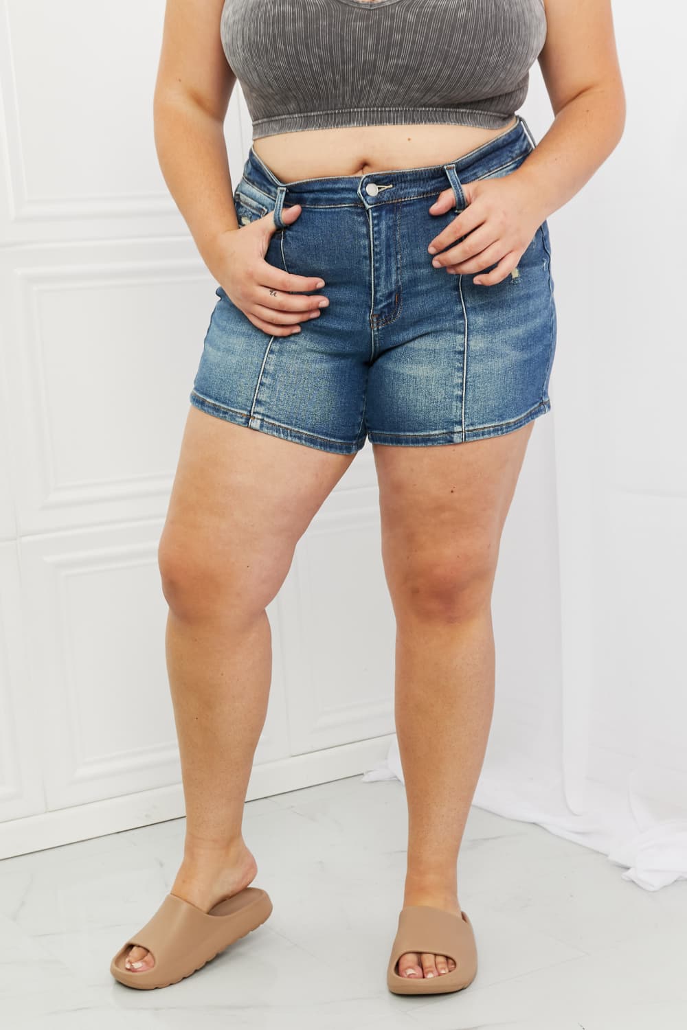Plus Size, Judy Blue High Waist Seaming Detailed Shorts Style 150211