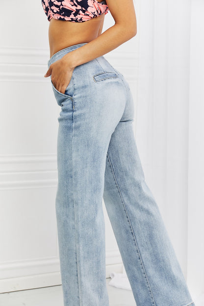 Close-Up, Side View, RISEN Los Angeles, Wide Flare Jeans