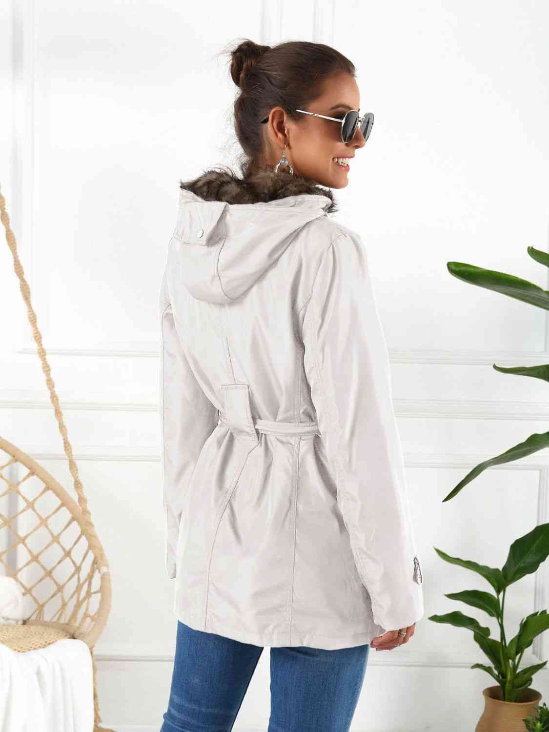 Back View, Hooded Jacket with Detachable Liner (Three-Way Wear) In White