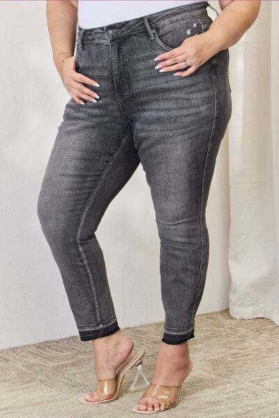 Plus Size, Judy Blue, High Waist Tummy Control Grey Wash Release Hem Skinny Jeans Style 88792