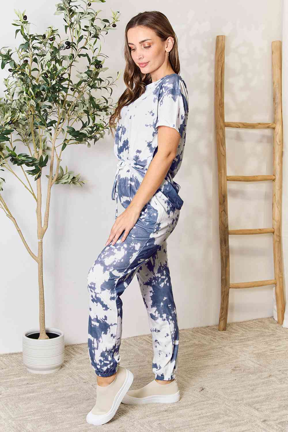 Side View, Double Take, Tie-Dye Tee and Drawstring Waist Joggers Lounge Set