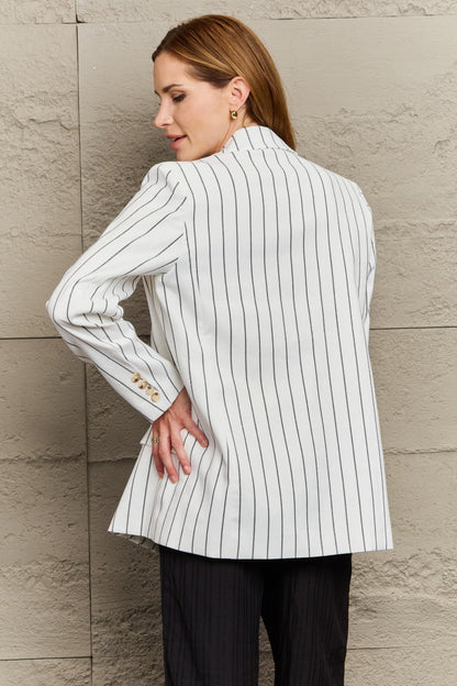 Back View, Striped Lapel Collar Long Sleeve Blazer