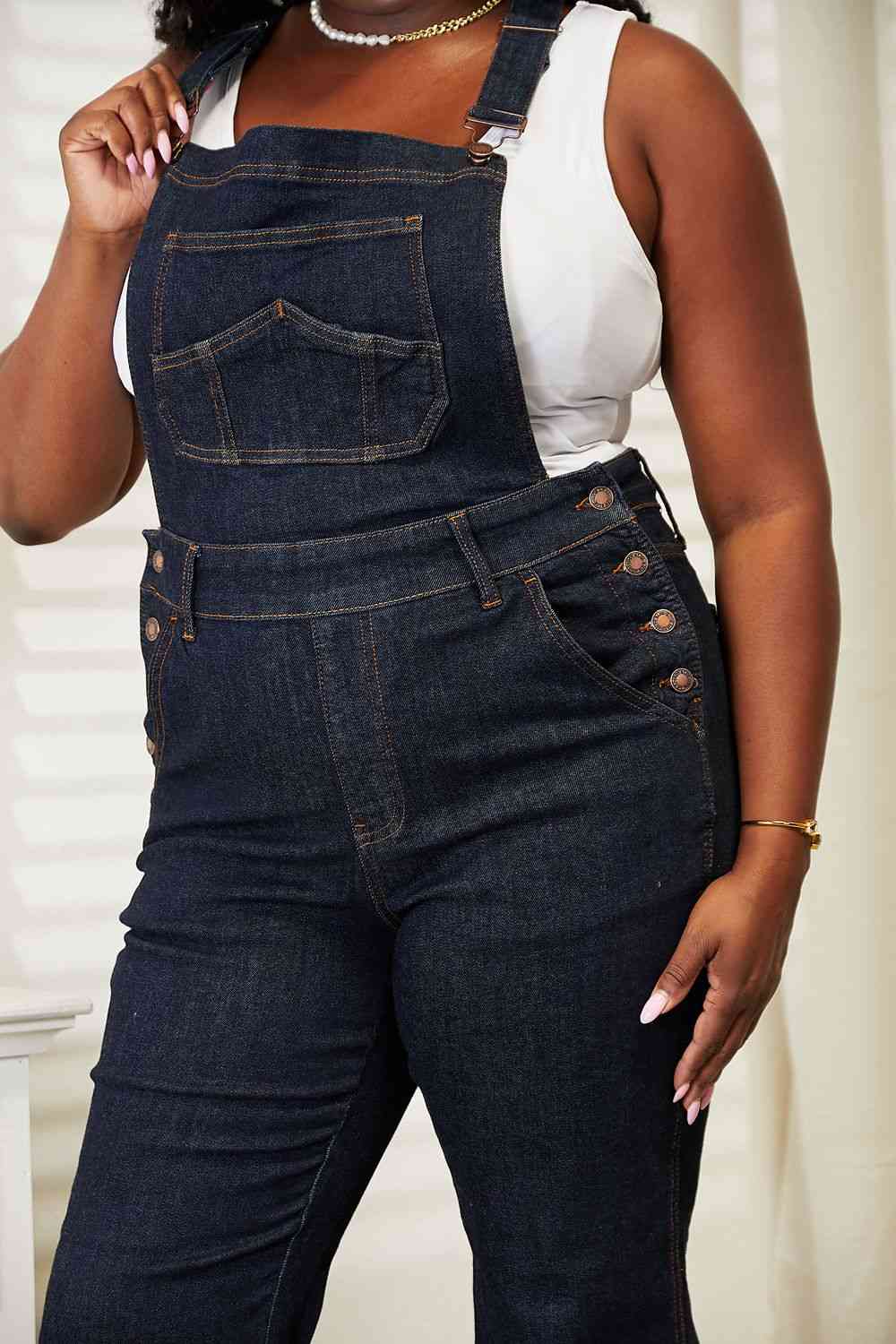 Close-Up, Plus Size, Judy Blue, High Waist Classic Overall Wide Leg Jeans Style 88630