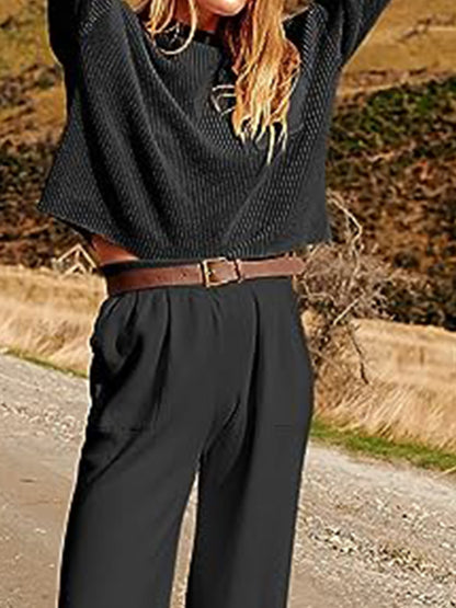 Close-Up, Knit Top and Joggers Set In Black