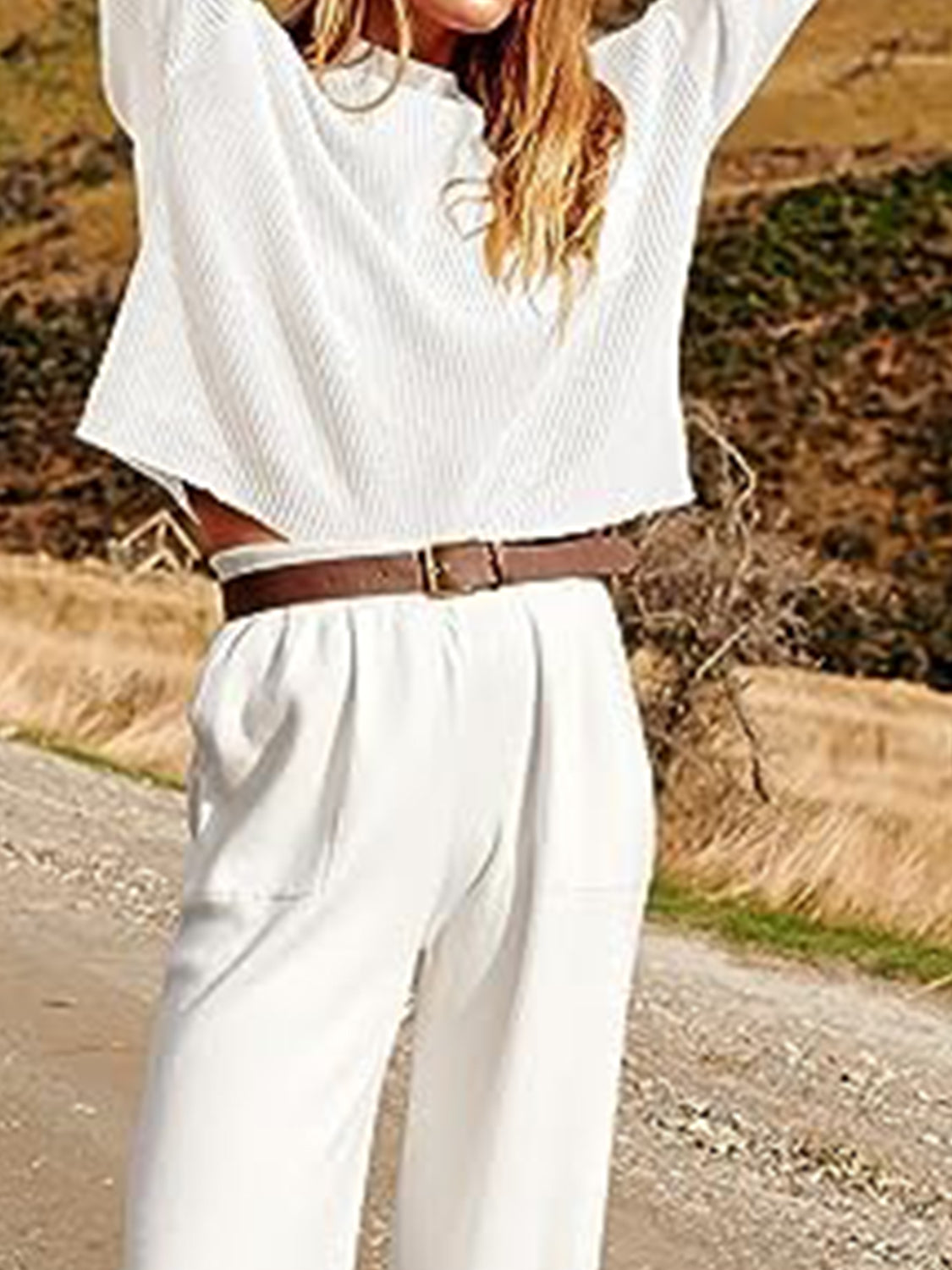 Close-Up, Knit Top and Joggers Set In White