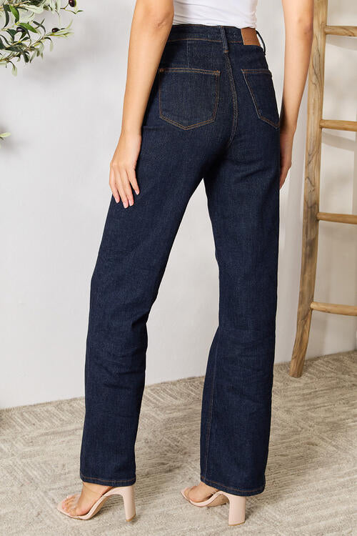 Back View, Judy Blue, High-Rise Front Seam & Dart Detail Wide-Leg Jeans 88664