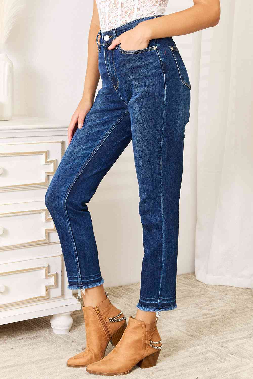Side VIew, Judy Blue, High-Rise Released Hem Slim Jeans Style 88704