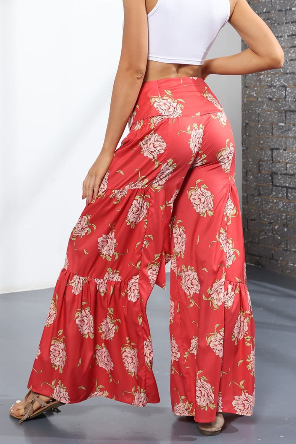 Back View, Printed High-Rise Tied Culottes In Scarlett