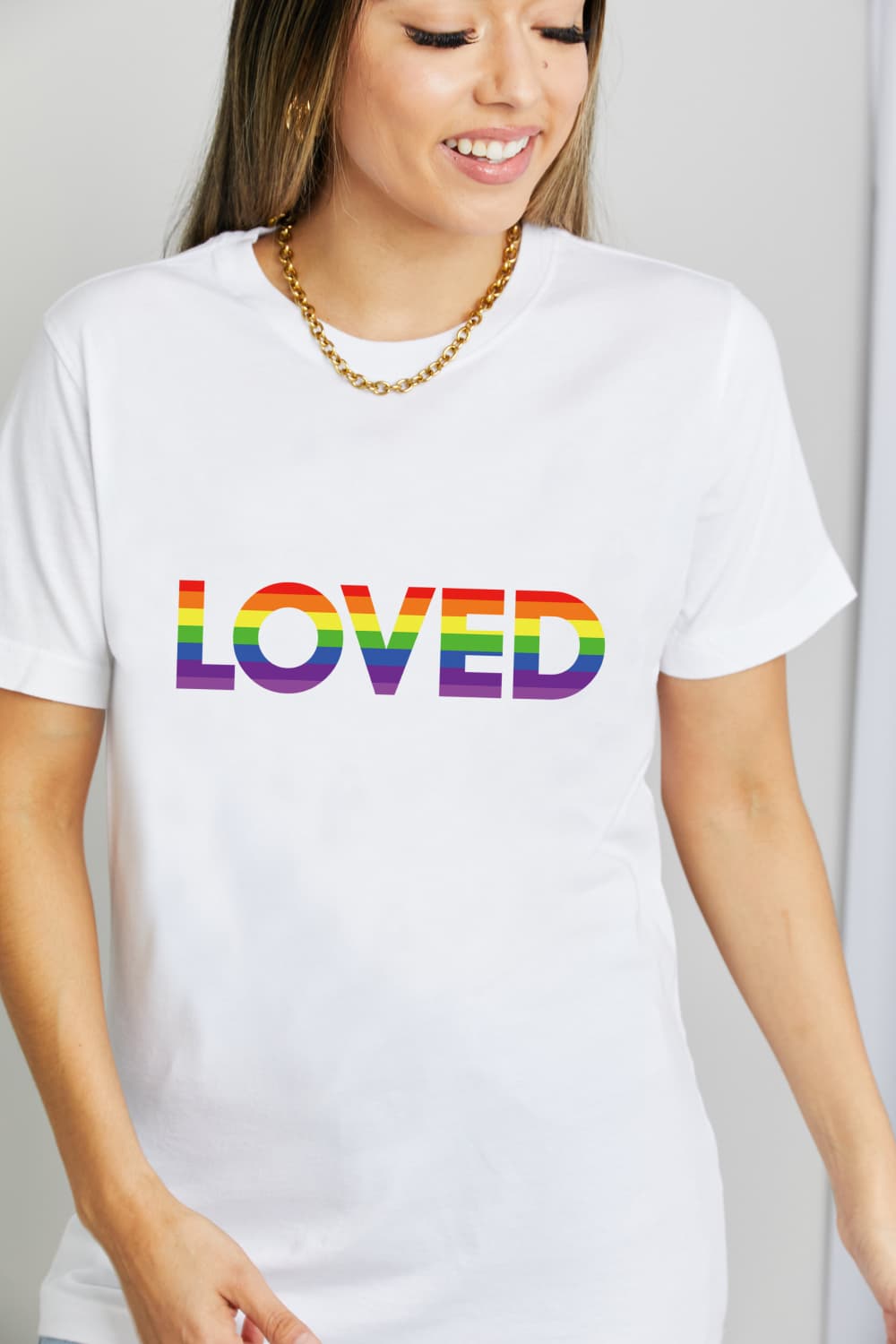 Simply Love, LOVED Graphic Cotton T-Shirt In White