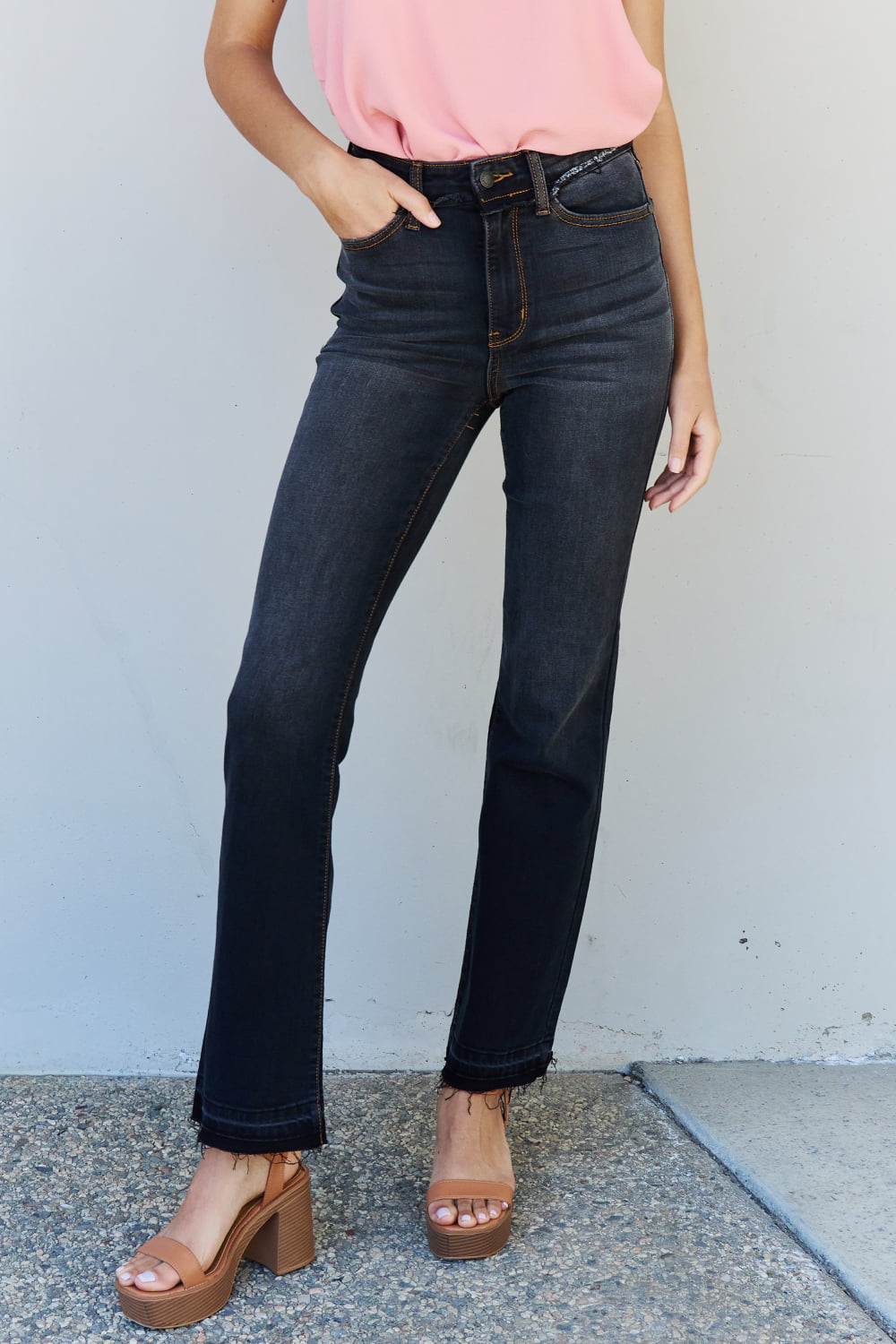 Judy Blue, High-Waist Release Hem Slim Bootcut Jeans Style 82535