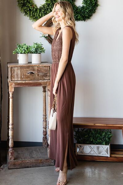 Side View, First Love, Tie Back Sleeveless Slit Wide Leg Jumpsuit