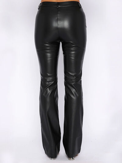 Back View, PU Leather High Waist Straight Pants In Black