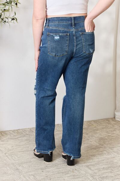 Back View, Plus Size, Judy Blue Women's High-Rise 90's Straight Leg Ripped Jeans Style 82592