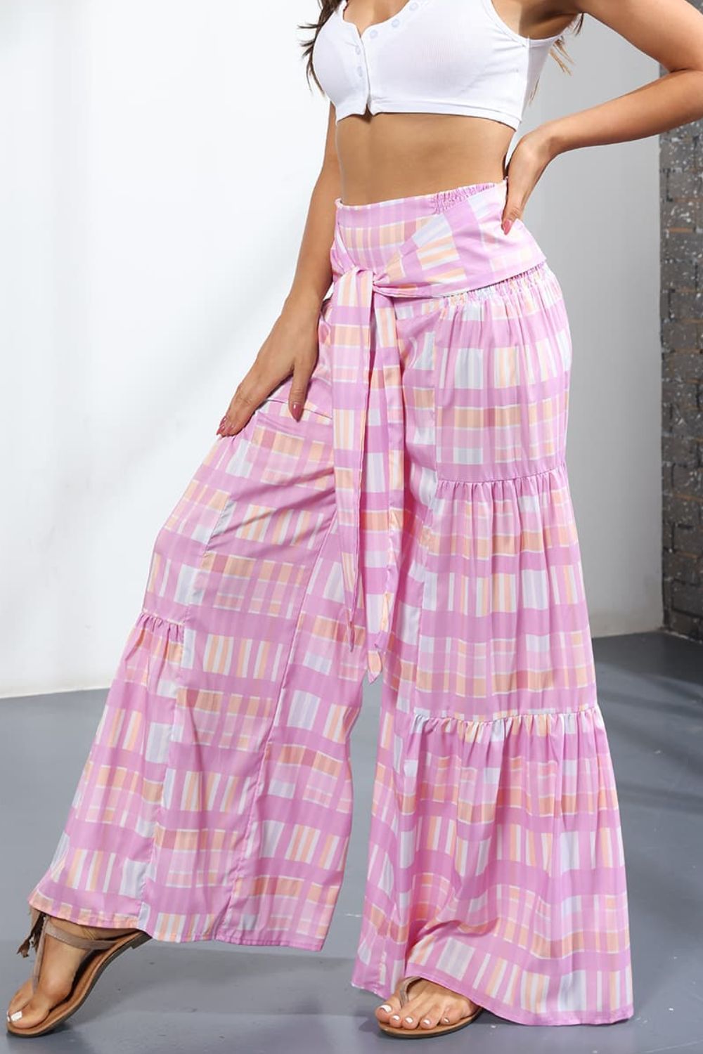 Side View, Printed High-Rise Tied Culottes In Carnation Pink