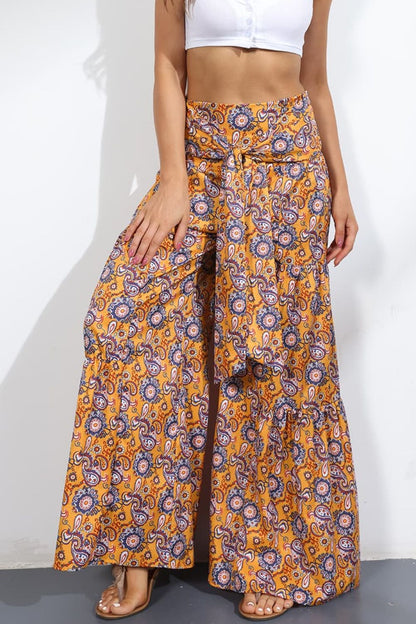 Printed High-Rise Tied Culottes In Pumpkin