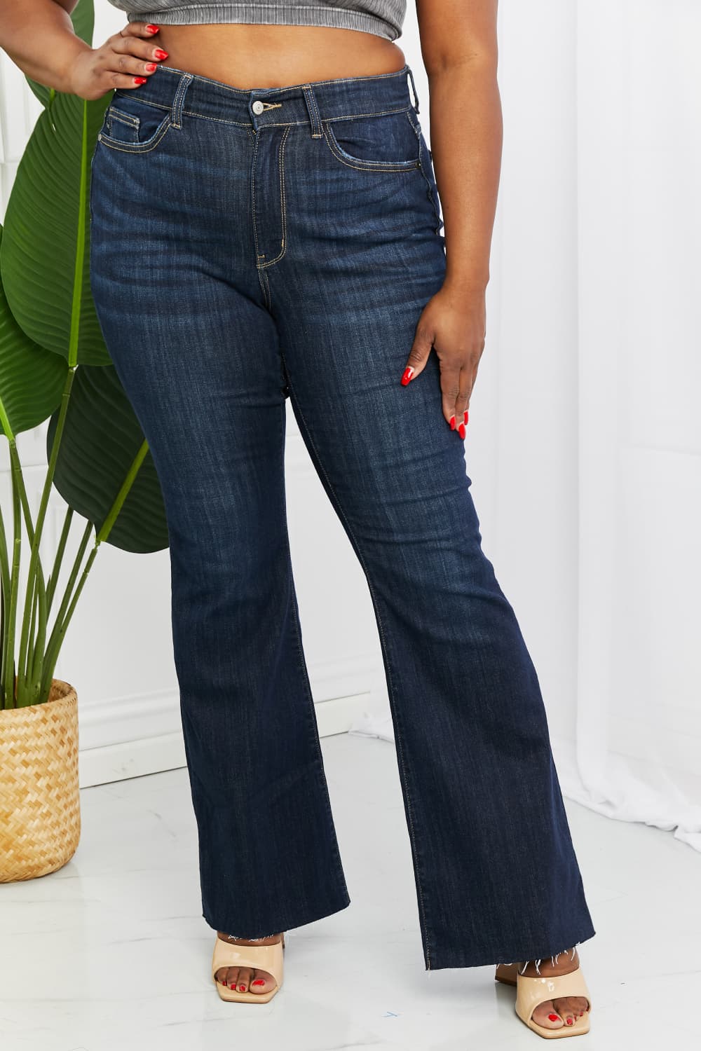 Plus Size, Judy Blue, High Waisted Raw Hem Tall Flare Jeans Style 82343