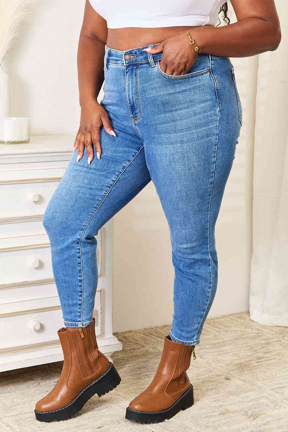 Side VIew, Plus Size, Judy Blue High Waist Classic Thermal Skinny style 82349