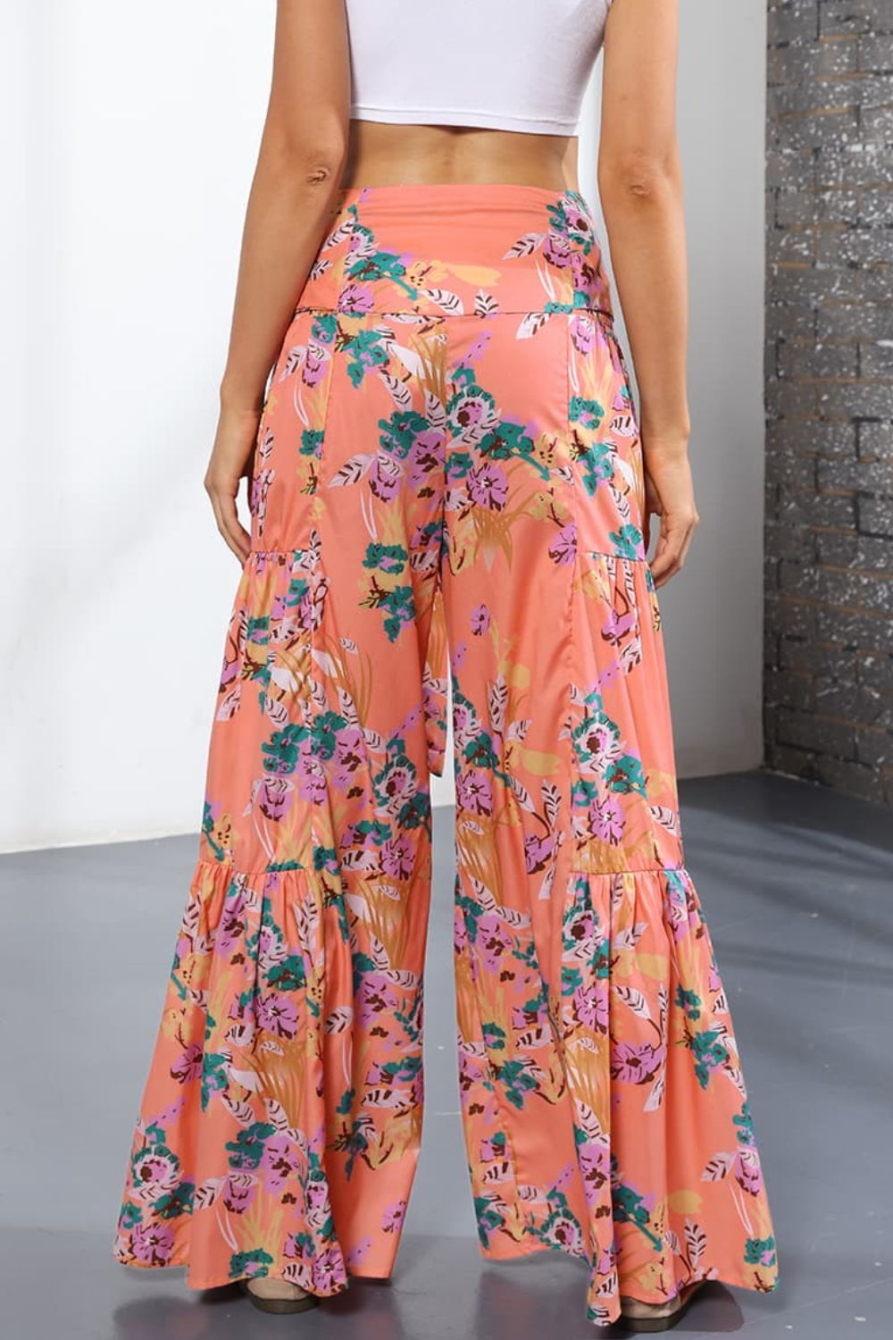 Back View, Printed High-Rise Tied Culottes In Coral