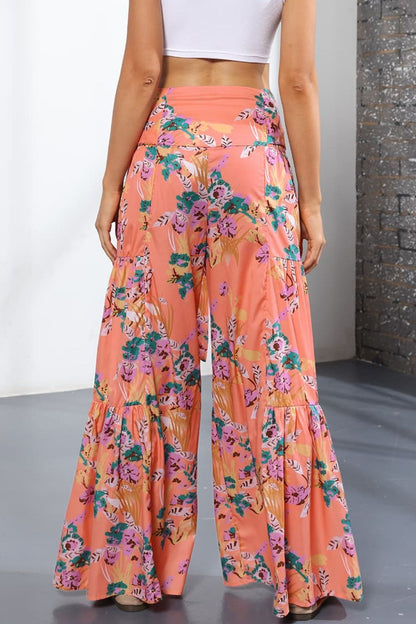 Back View, Printed High-Rise Tied Culottes In Coral