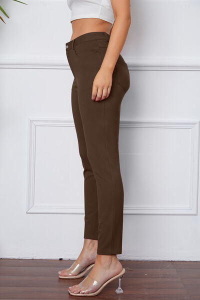Side View, Basic Bae Fashion, Stretchy Stitch Pants In Coffee Brown