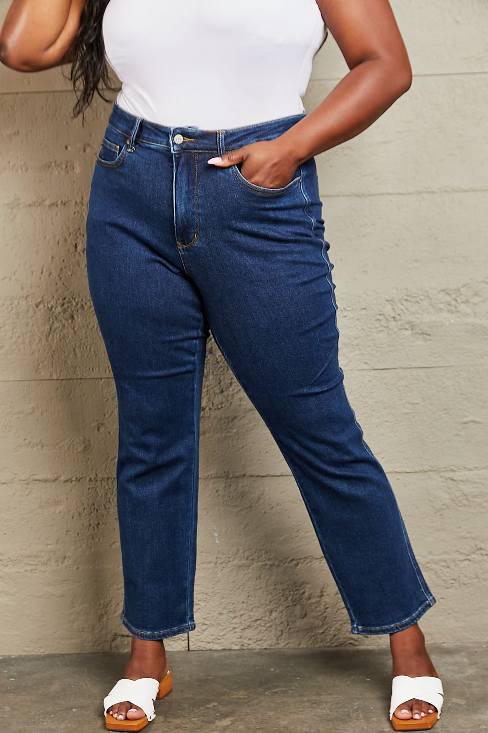 Plus SIze, Judy Blue, High Waist Tummy Control Classic Straight Denim Jeans, 88575