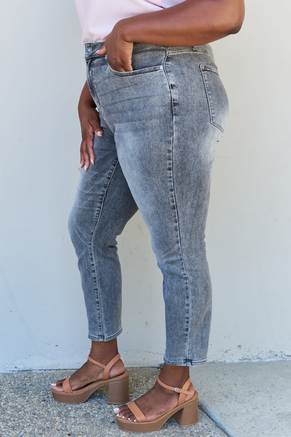 Side View, Plus Size, Judy Blue, High Waist Stone Wash Slim Fit Jeans Style 88744