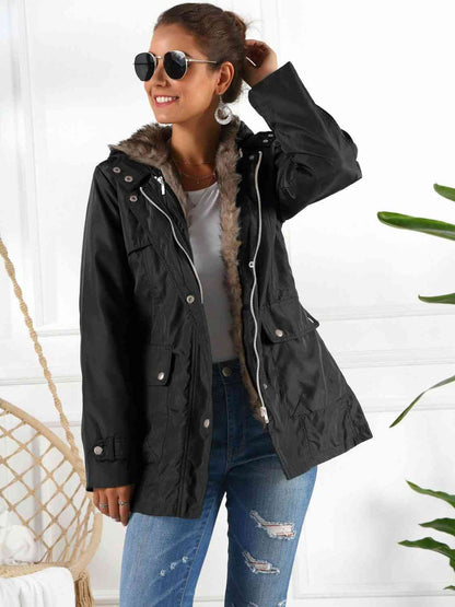 Open View, Hooded Jacket with Detachable Liner (Three-Way Wear) In Black